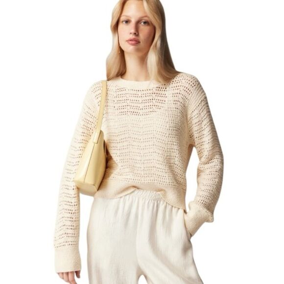 J Crew‎ Pointelle crewneck sweater Womens XXL Tan Ivory - Picture 8 of 9